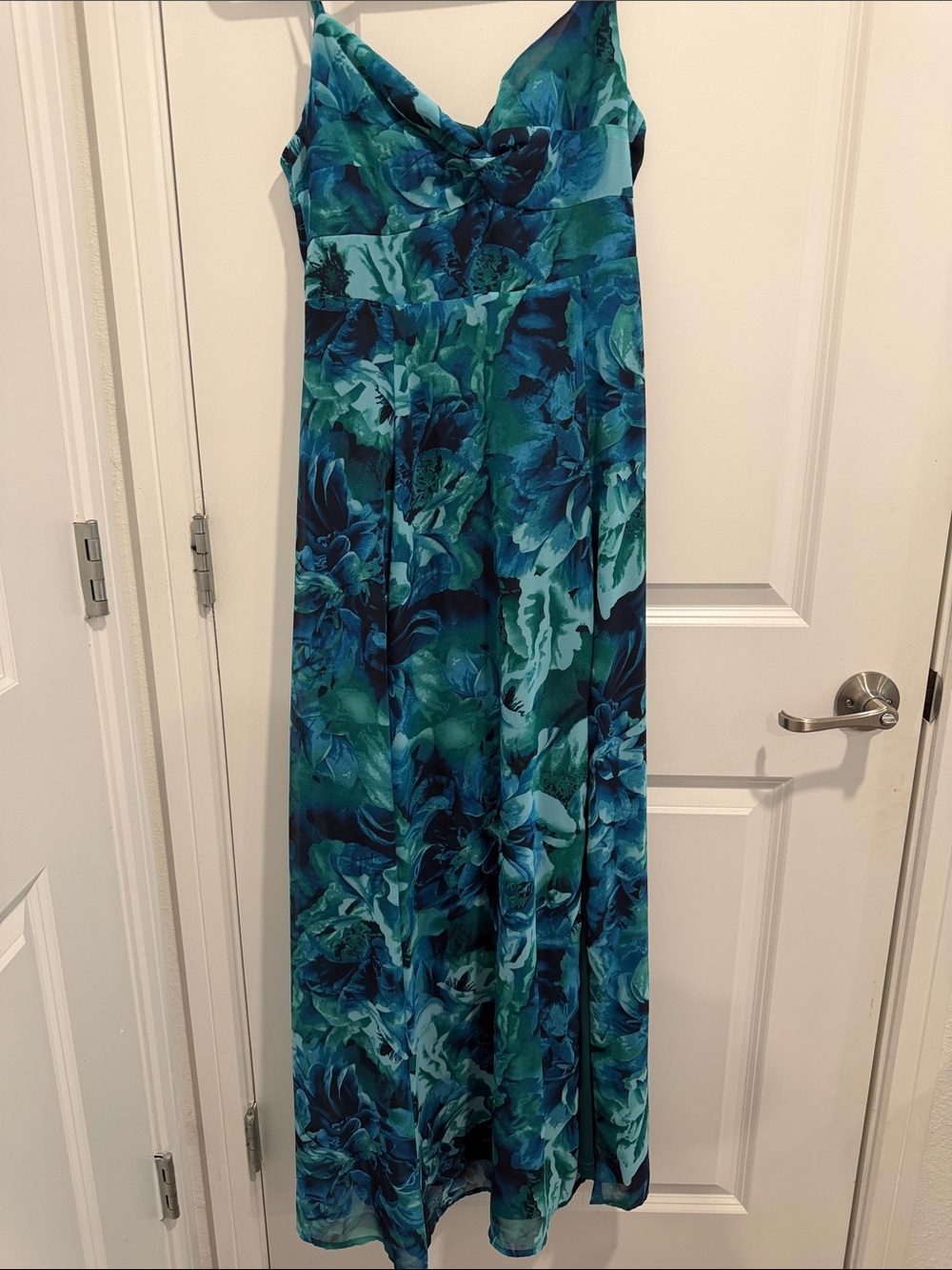 Beautiful Soul Teal Green Floral Print Twist-Front Maxi Dress